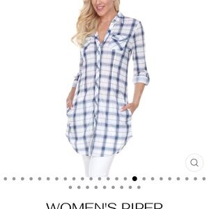 White Mark Blue and White Plaid Tunic